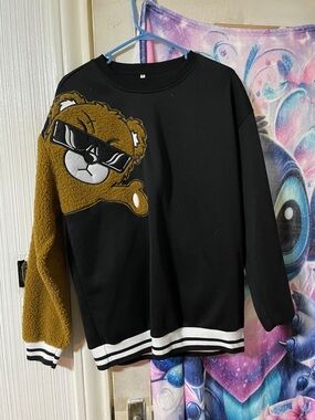 Men's Black Sweater with Brown Teddy Applique